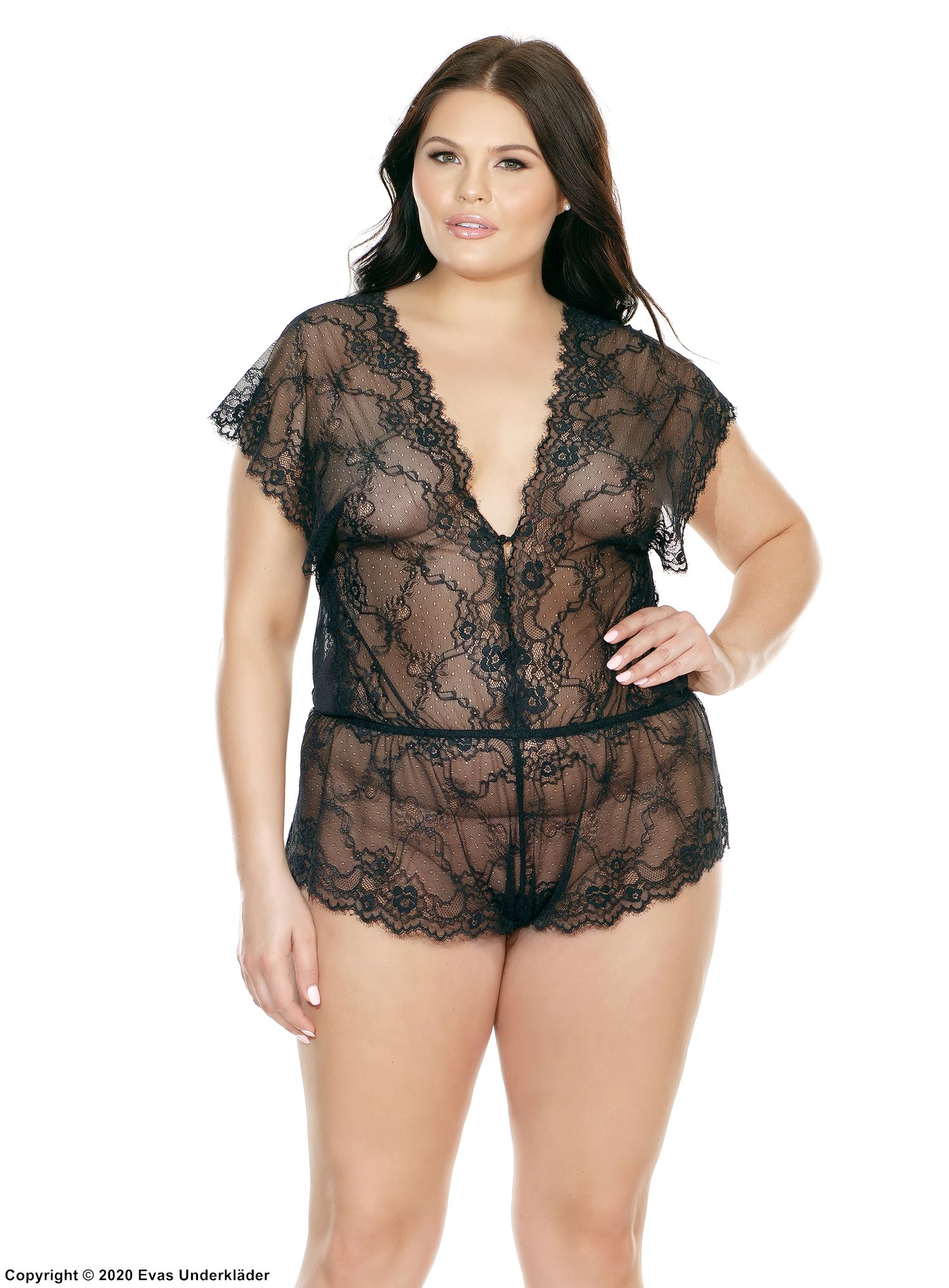 Dessous-Romper, Stretch-Spitze, tiefer Ausschnitt, Plus Size